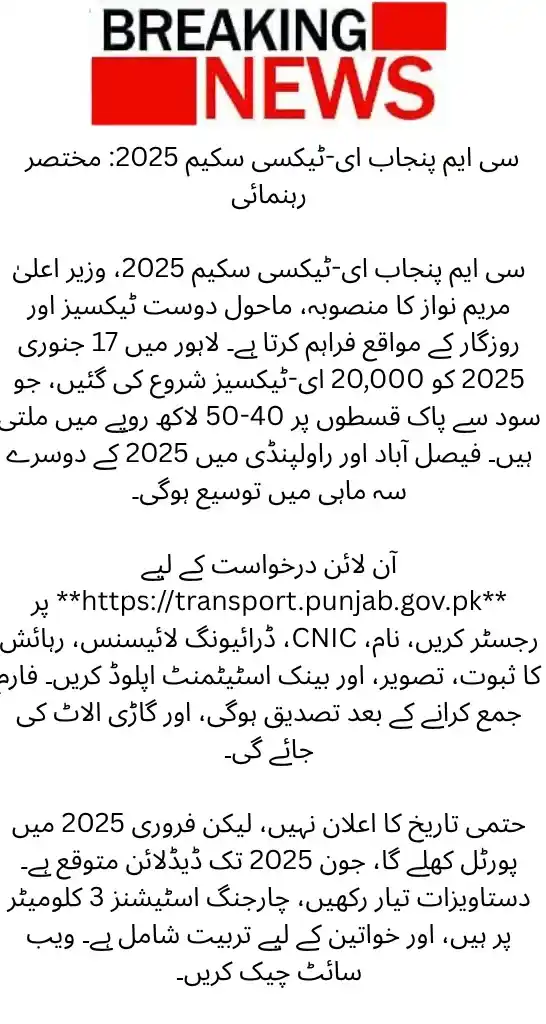 CM Punjab e Taxi Scheme Online Apply Last Date